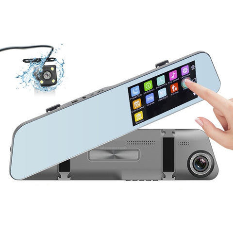New 1080P Dual Lens Touch Screen Rear View Mirror Dash Cam DVR Recorder With Loop Recording