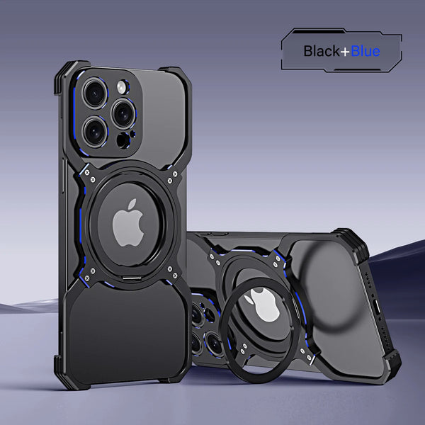 New X-Shaped Ultra Slim Magnetic Metallic Rimless Bumper Case With Ring Holder For iPhone 16 15 14 Pro Max Series