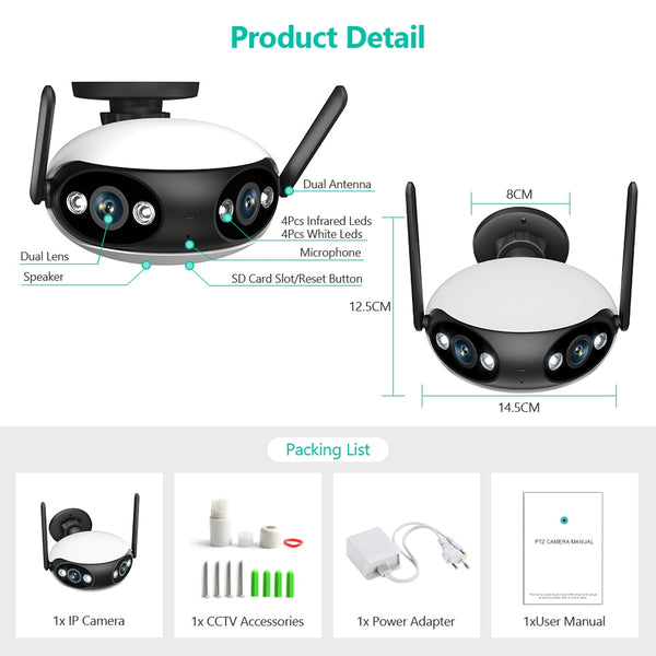 New 4MP 4K Dual Lens Ultra Wide View Angle WIFI Outdoor Security Camera