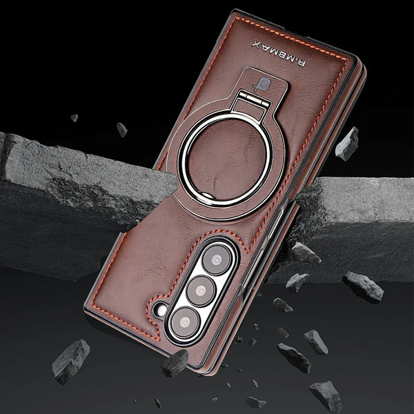 New Luxury Magnetic Ring Holder Leather Case Bumper For Samsung Galaxy Z Fold 6 5 4 Series