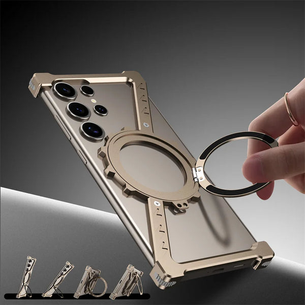New Z-Shaped Ultra Slim Metallic Phone Case Bumper With Ring Holder For Samsung Galaxy S25 S24 Ultra Series