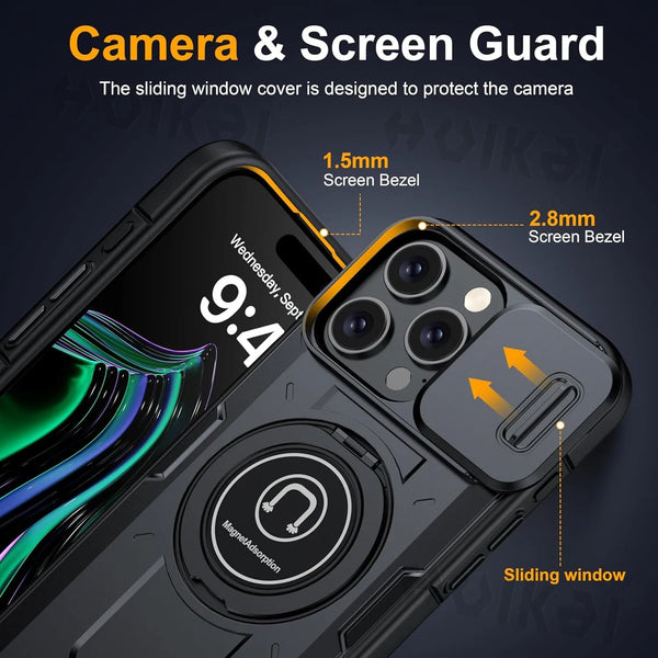 New Protective Drop-Resistant Armor Phone Case With Ring Holder Kickstand Camera Protection For iPhone 16 15 14 Plus Pro Max Series