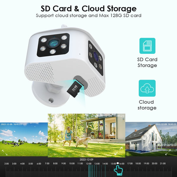 New 4K 8MP Ultra Wide View Dual Lens Panoramic WIFI Outdoor Security Camera With AI Human Detection Alarm