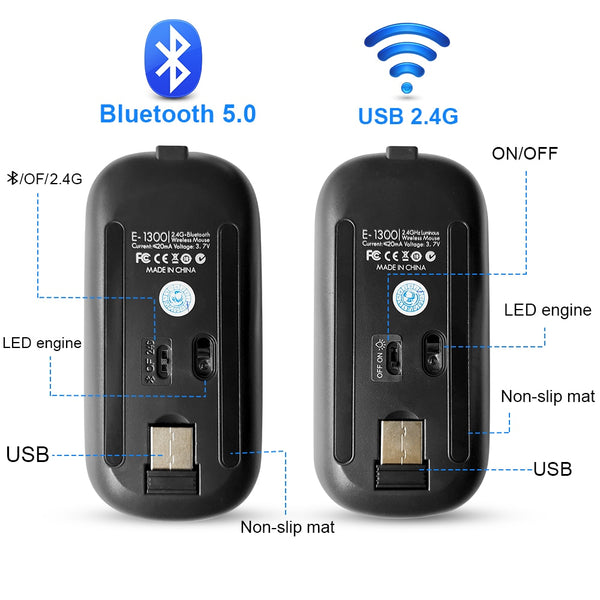 New Ergonomic Rechargeable Wireless Bluetooth LED Gaming Mouse With Dual Mode For PC Mac Tablet
