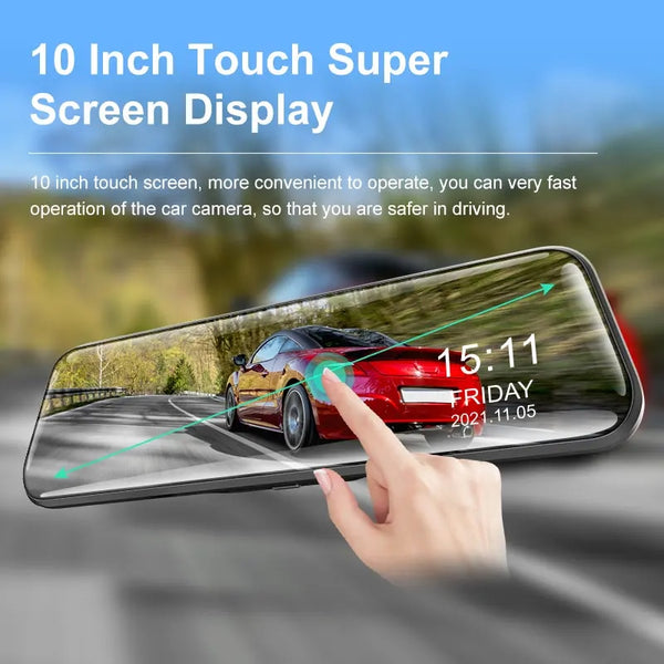 New 10'' Large Touch Screen Rearview Mirror DVR Dash Cam With Front & Back Recorder