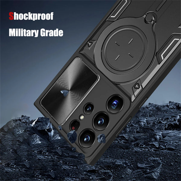 New Magnetic Heavy Duty Armor Case Cover With Ring Holder Kickstand For Samsung Galaxy S24 S23 Plus Series