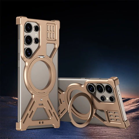 New Ultra Slim Metallic Alloy Magnetic Phone Case With Ring Holder For Samsung Galaxy S25 S24 S23 Ultra Series