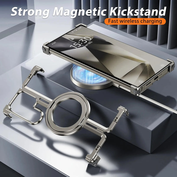 New Ultra Slim Magnetic Metallic Case Protective Bumper With Ring Holder Kickstand For Samsung Galaxy S24 S23 Ultra Series