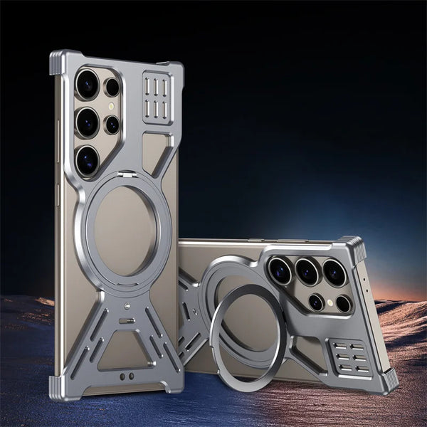 New Ultra Slim Metallic Alloy Magnetic Phone Case With Ring Holder For Samsung Galaxy S25 S24 S23 Ultra Series