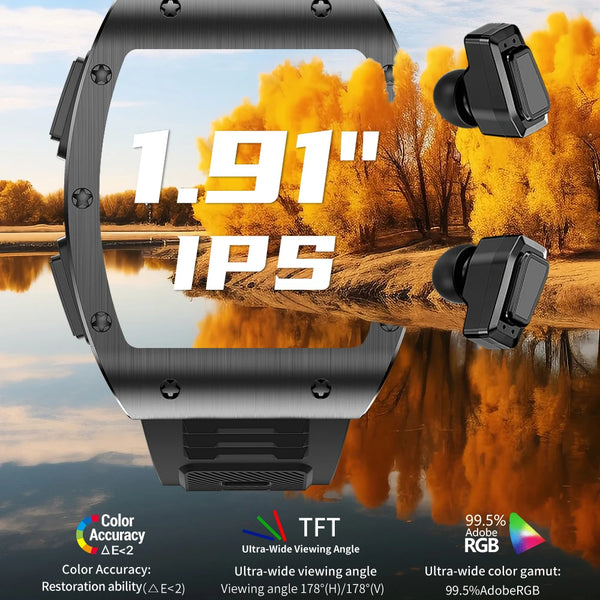 New 2-in-1 Large IPS Touchscreen Sports Smartwatch Fitness Tracker With Wireless Bluetooth Earbuds Headphones