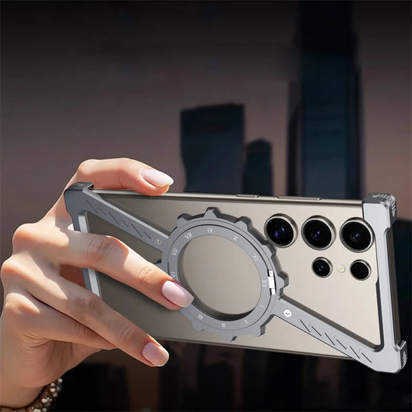 New Z-Shaped Ultra Slim Metallic Phone Case Bumper With Ring Holder For Samsung Galaxy S25 S24 Ultra Series