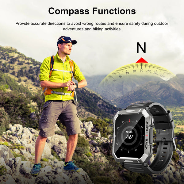 New 2.01'' HD Display Rugged Outdoor Smart Watch Fitness Tracker With Emergency Lighting
