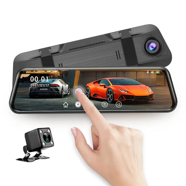 New 10'' Large Touch Screen Rearview Mirror DVR Dash Cam With Front & Back Recorder