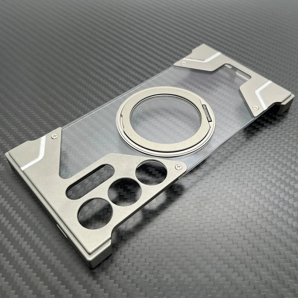 New Metallic Aluminum Frameless Luxury Case With Ring Holder Kickstand For Samsung Galaxy S24 S23 Ultra Series