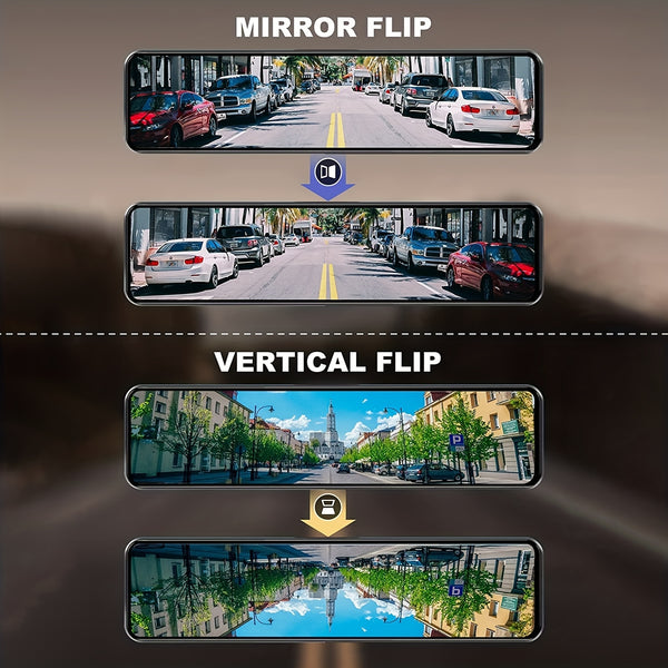 New 12'' Large Touch Screen Front & Rear Dual Lens Dash Camera With Loop Recording