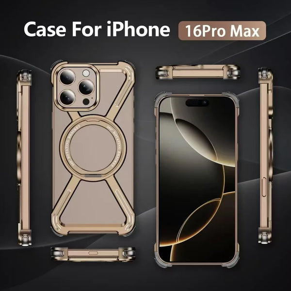 New Ultra Slim Metallic Magnetic Bumper Case With Rotatable Ring Holder For iPhone 16 15 14 Plus Pro Max Series