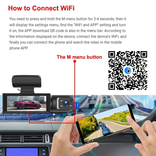 New  Wide Angle 1080P WIFI APP Control Dual Camera Dash Cam (Front & Inside) With IR Night Vision Loop Recording