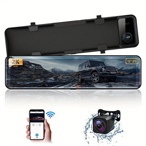 New 12'' Large Touch Screen Front & Rear Dual Lens Dash Camera With Loop Recording