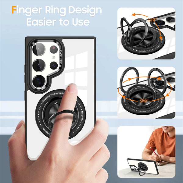 New Ultra Thin Lightweight Transparent Ring Holder Kickstand Protective Cover Case For Samsung Galaxy S24 S23 Plus Ultra Series