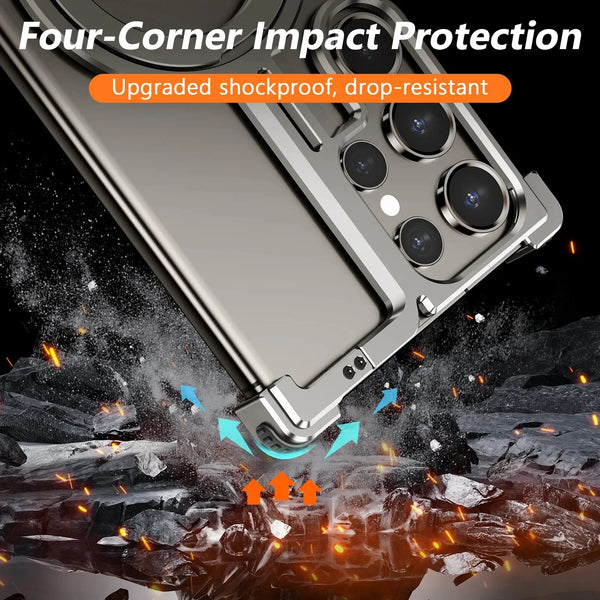 New Ultra Slim Magnetic Metallic Case Protective Bumper With Ring Holder Kickstand For Samsung Galaxy S24 S23 Ultra Series