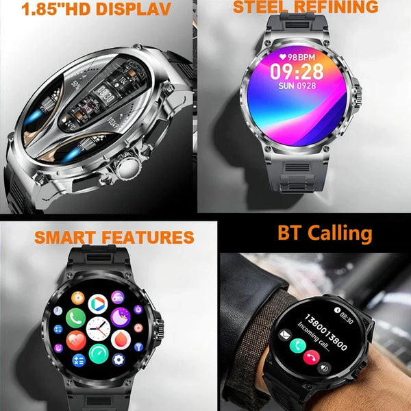 New 1.85'' HD Large Screen Men's Sport Fitness Tracker Watch With Bluetooth Call For Android IOS