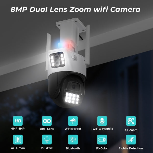 New 8MP Dual Screen Light Modes Outdoor Security Surveillance Camera With AI Auto Tracking