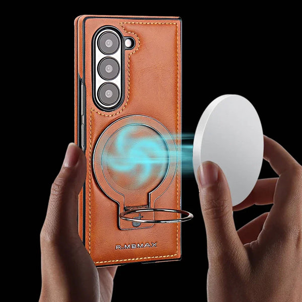 New Luxury Magnetic Ring Holder Leather Case Bumper For Samsung Galaxy Z Fold 6 5 4 Series