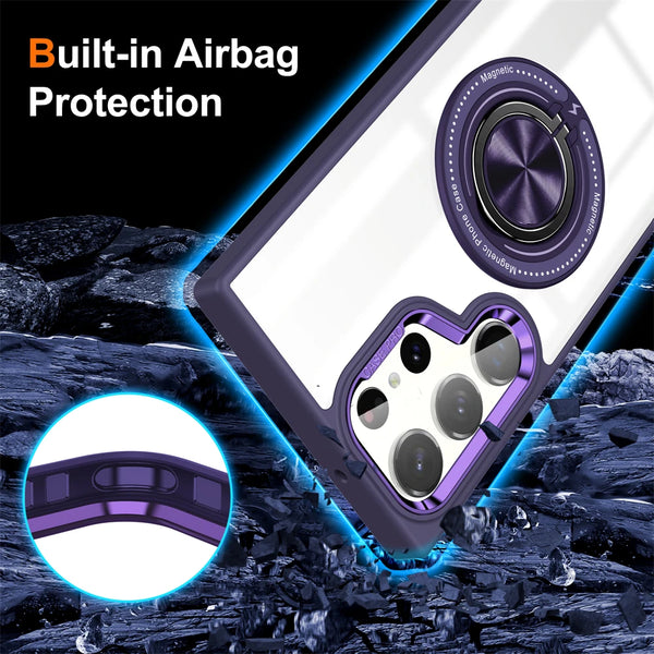 New Ultra Thin Lightweight Transparent Ring Holder Kickstand Protective Cover Case For Samsung Galaxy S24 S23 Plus Ultra Series