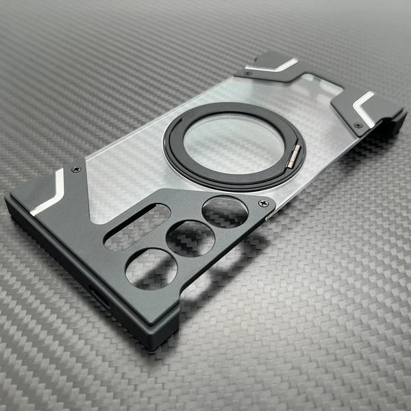 New Metallic Aluminum Frameless Luxury Case With Ring Holder Kickstand For Samsung Galaxy S24 S23 Ultra Series