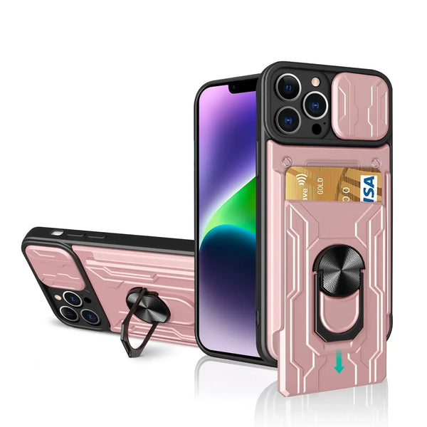 New Military Grade Ring  Holder Wallet Case With Card Slot For iPhone 16 15 14 Plus Pro Max Series