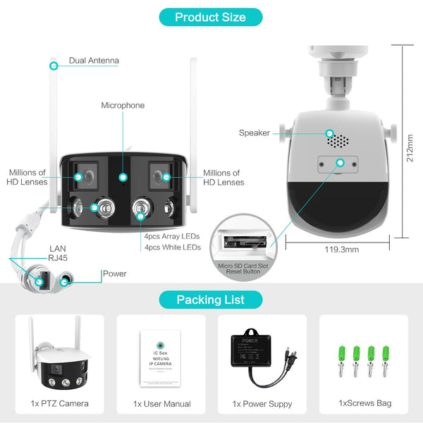New 4MP Ultra Wide View Angle Outdoor Panoramic SecurityCamera With AI Human Detection