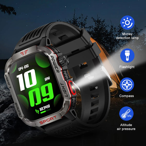 New Rugged Outdoor Multisport Fitness Tracker Smart Watch With LED Flashlight Compass