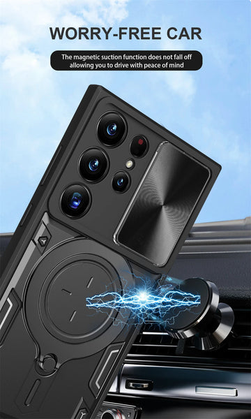 New Magnetic Heavy Duty Armor Case Cover With Ring Holder Kickstand For Samsung Galaxy S24 S23 Plus Series