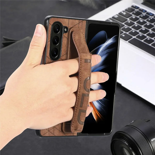 New Ultra Lightweight PU Leather Cover Case With Hand Strap Pen Holder For Samsung Galaxy Z Fold 6 5 4 Series