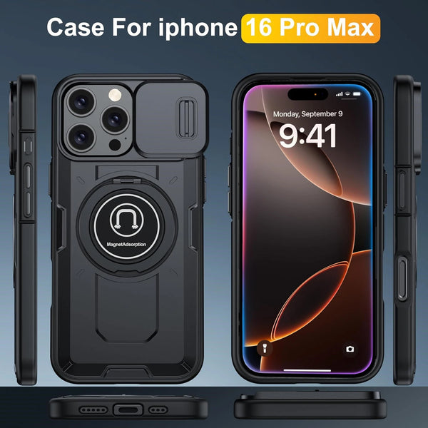 New Protective Drop-Resistant Armor Phone Case With Ring Holder Kickstand Camera Protection For iPhone 16 15 14 Plus Pro Max Series