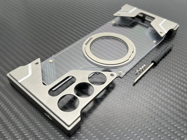 New Metallic Aluminum Frameless Luxury Case With Ring Holder Kickstand For Samsung Galaxy S24 S23 Ultra Series