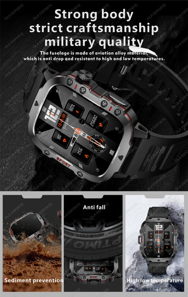 New 1.81 Inch IP68 Waterproof Military Style Outdoor Sports Fitness Tracker Smart Watch