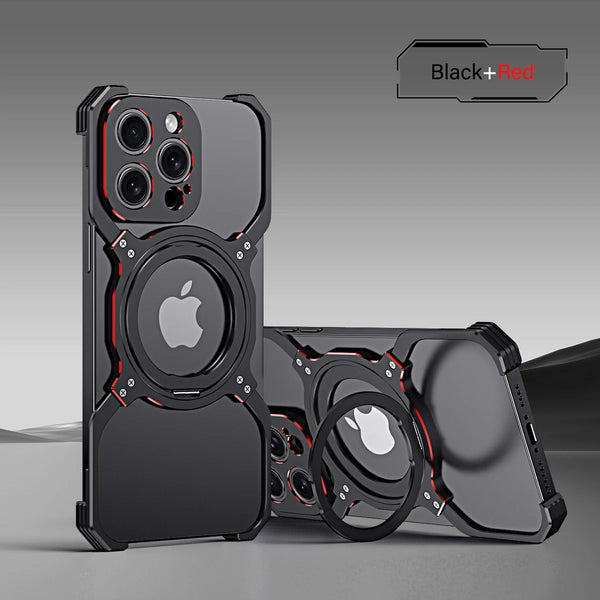 New X-Shaped Ultra Slim Magnetic Metallic Rimless Bumper Case With Ring Holder For iPhone 16 15 14 Pro Max Series