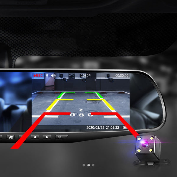New 4.3'' Dual Lens Dash Camera Front & Back Recorder Rearview Car Mirror With Loop Recording