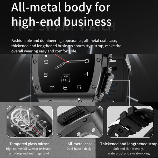 New 2-in-1 Large IPS Touchscreen Sports Smartwatch Fitness Tracker With Wireless Bluetooth Earbuds Headphones