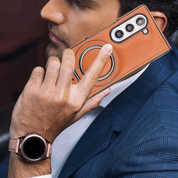 New Luxury Magnetic Ring Holder Leather Case Bumper For Samsung Galaxy Z Fold 6 5 4 Series