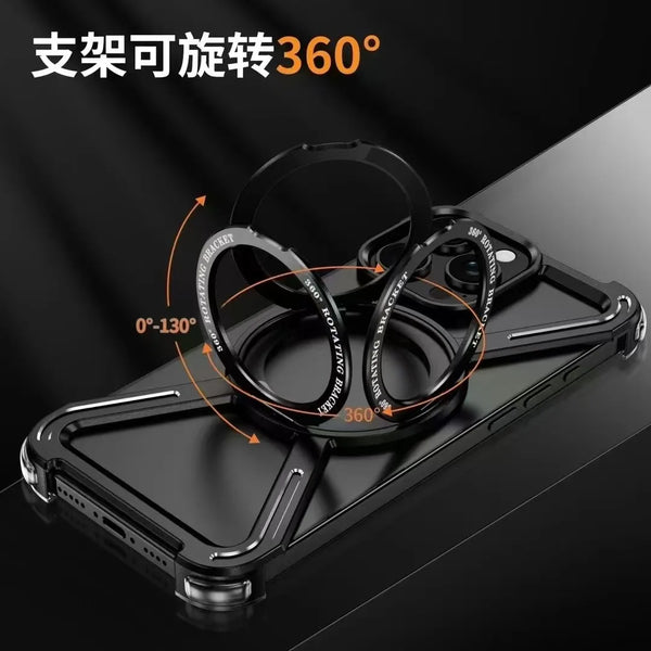 New Ultra Slim Metallic Magnetic Bumper Case With Rotatable Ring Holder For iPhone 16 15 14 Plus Pro Max Series