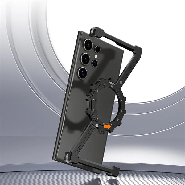 New Z-Shaped Ultra Slim Metallic Phone Case Bumper With Ring Holder For Samsung Galaxy S25 S24 Ultra Series