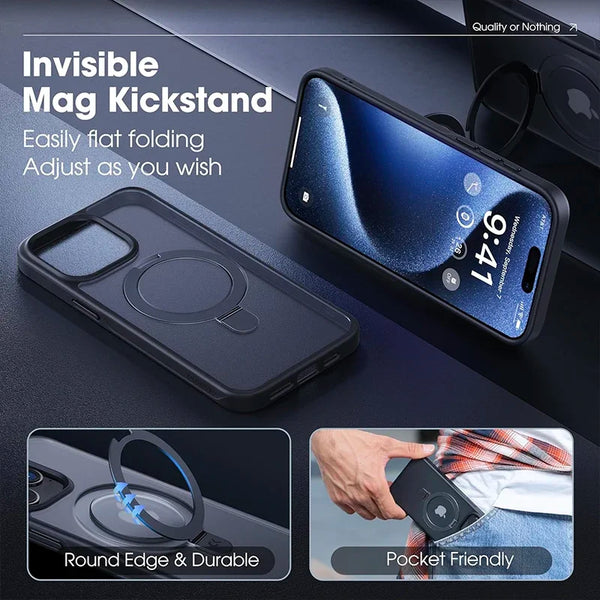 New Matte Magnetic Sleek Phone Case With Ring Holder Kickstand For iPhone 16 15 14 Plus Pro Max Series