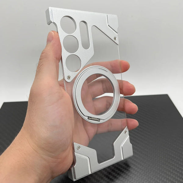 New Metallic Aluminum Frameless Luxury Case With Ring Holder Kickstand For Samsung Galaxy S24 S23 Ultra Series