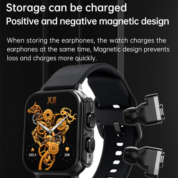 New Super Compact 2-in-1 Sports Fitness Tracker Smart Watch With Wireless Bluetooth Earbuds Headphones
