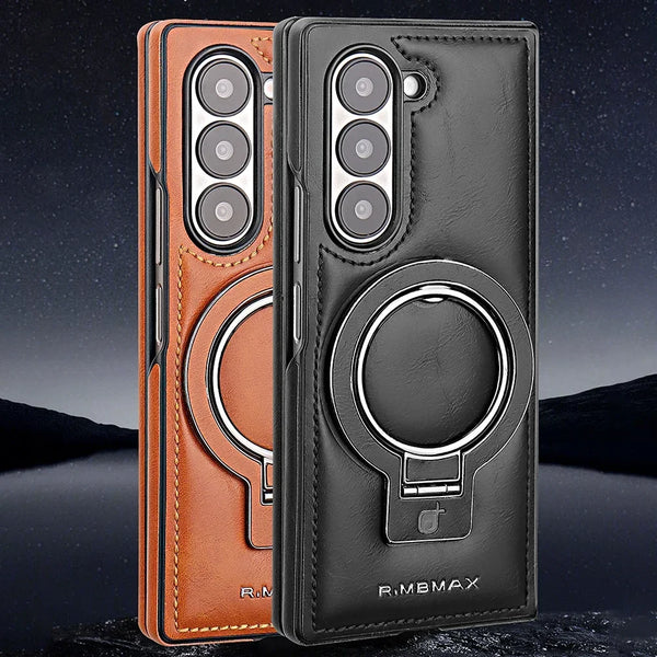 New Luxury Magnetic Ring Holder Leather Case Bumper For Samsung Galaxy Z Fold 6 5 4 Series