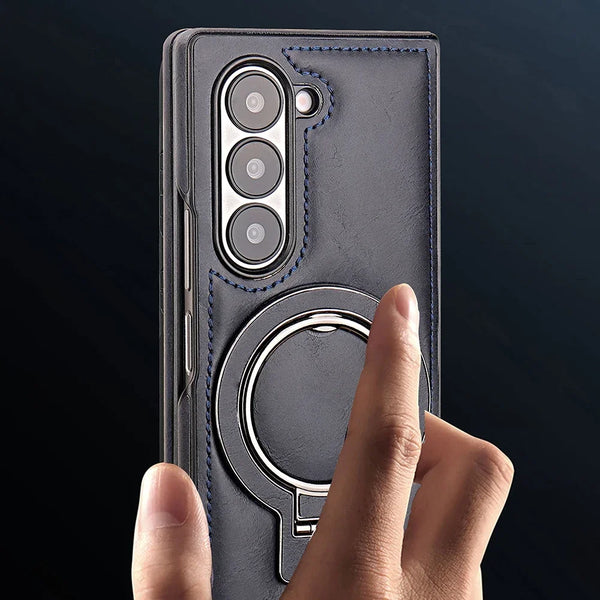 New Luxury Magnetic Ring Holder Leather Case Bumper For Samsung Galaxy Z Fold 6 5 4 Series