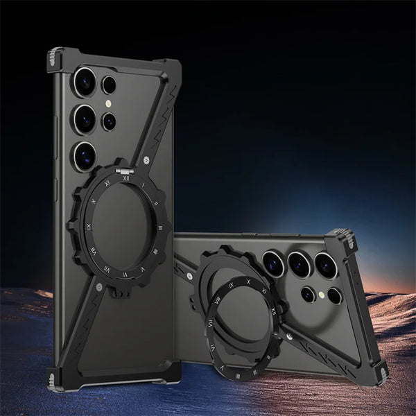 New Z-Shaped Ultra Slim Metallic Phone Case Bumper With Ring Holder For Samsung Galaxy S25 S24 Ultra Series
