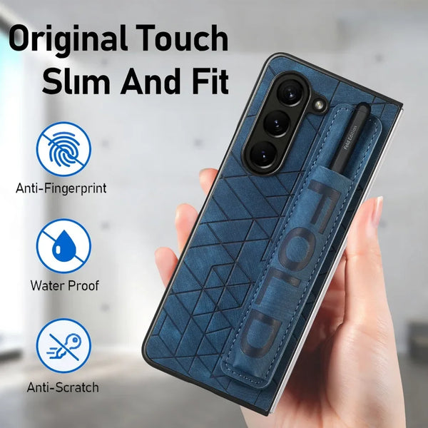 New Ultra Lightweight PU Leather Cover Case With Hand Strap Pen Holder For Samsung Galaxy Z Fold 6 5 4 Series